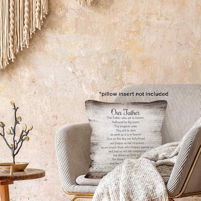 Vintage Christian Bible Verse Lords Our Father Prayer Throw Pillow Covers 18x18, Rustic Scripture Decor Pillow Case for Farmhouse Bedroom Living Room, Religious Pillowcase for Couch