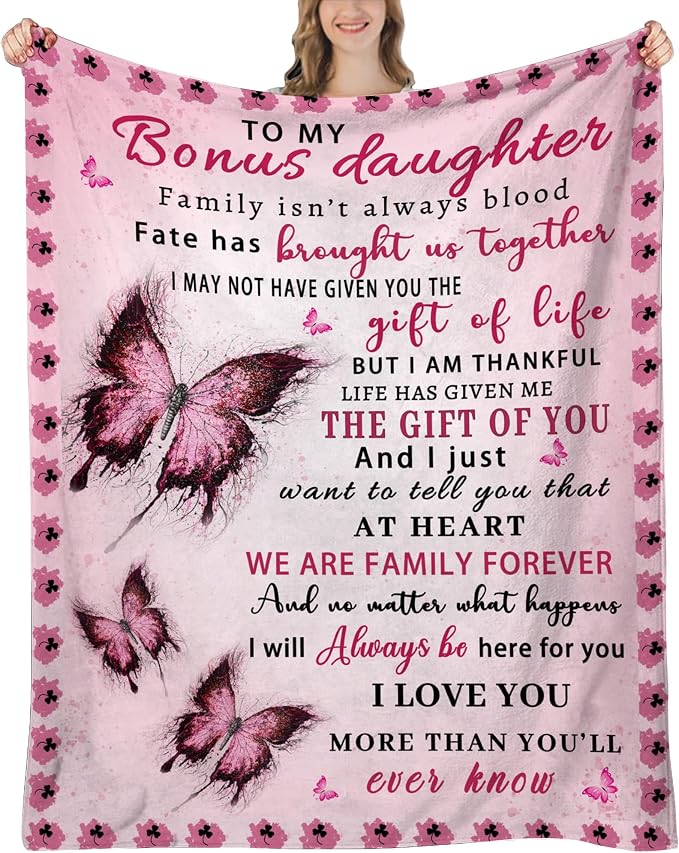 Bonus Daughter Gifts for Christmas, Stepdaughter Gifts for Birthday, Graduation, Mothers Day, Bonus Daughter Blanket, 80"x60"