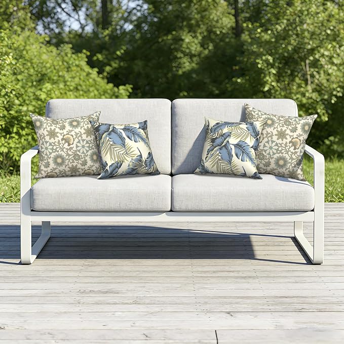 Outdoor Throw Pillow Covers 18x18 Inch, Decorative Pillow Covers for Patio Furniture, Floral Symphony Modern Cushion Cases for Garden Couch Home Sofa, Pack of 2