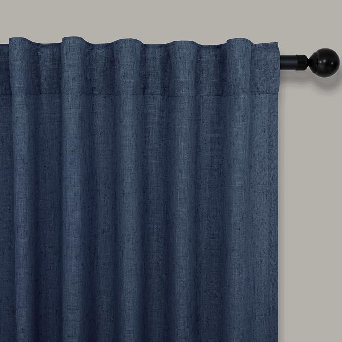 Pitalk Navy Curtains 54 Inch Length for Boys Nursery Room 2 Panels Back Tab Loop Pocket Indigo Blue Linen Farmhouse Nautical Short Light Filtering Curtains for Bedroom Bathroom Boho Decor 52x54 Long