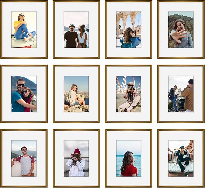 Frametory 12 Pack 8x10 Aluminum Frame with Mat for 5x7 Photo, Bronze