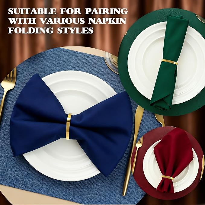 100 Pcs Gold Napkin Rings Bulk, Exquisite Round Napkin Ring Buckles, Suitable for Family Dinners, Weddings, Holiday Parties