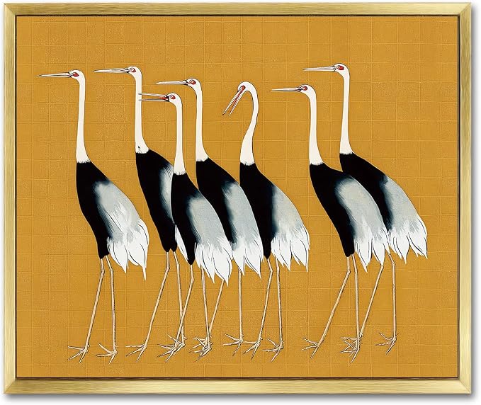 AIMAILON Gold Frame Red Crowned Crane Group Printed Animal Theme Art 10x12 | vintage gold frame, easy to hang, coffee shop decoration painting