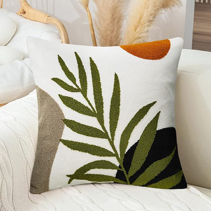 Merrycolor Boho Pillow Covers 20x20 Tufted Mid Century Modern Throw Pillow Covers Abstract Leaf Pillow Cover Bohemian Aesthetic Boho Pillows Decorative large Pillows for Couch Bed Sofa Living Room 1PC