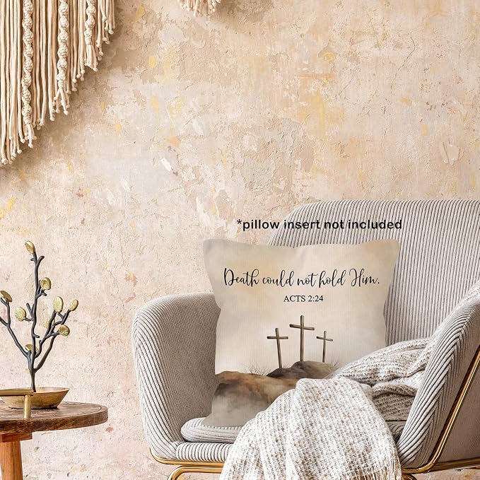 Christian Easter Cross Throw Pillow Covers Gifts 18x18, Religious Bible Verse Decor Pillow Cases for Bedroom Living Room, Death Counld Not Hold Him Decorative Pillowcases for Couch Bed Sofa
