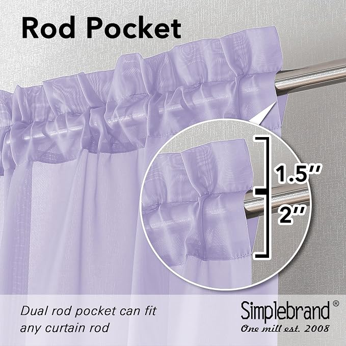 Simplebrand Lavender Sheer Curtains 90 Inches Long 2 Panels, Light Filtering Rod Pocket Solid Color Window Sheer Curtain Panels, Elegant Curtains & Drapes for Living Room, Bedroom, 42" W x 90" L