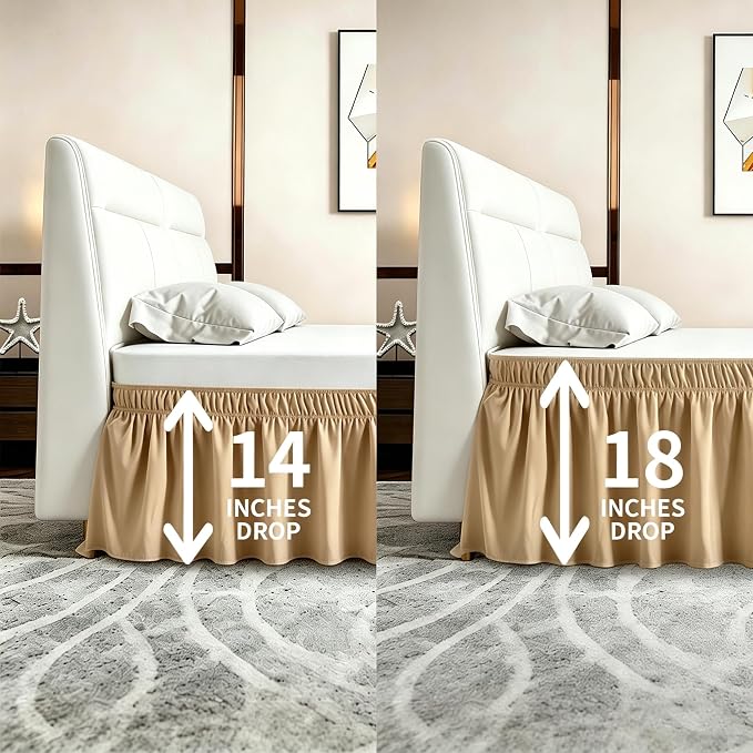 ANARACHON King Bed Skirt, Elastic Wrap Around Bed Skirt King Size, Bed Skirts for Adjustable Bed, Easy Fit with 14" Drop Length Tailored Drop Dust Ruffle (Gold)