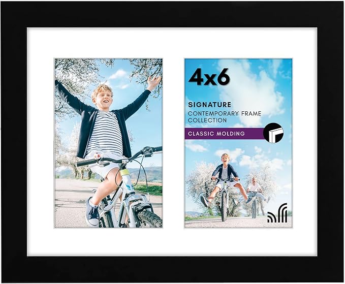 Americanflat 4x6 Double Picture Frame with Shatter-Resistant Glass - Fits Two 4x6 Photos or Use as One 8x10 Picture Frame - Signature Collection - Collage Frames for Tabletop and Wall - Black