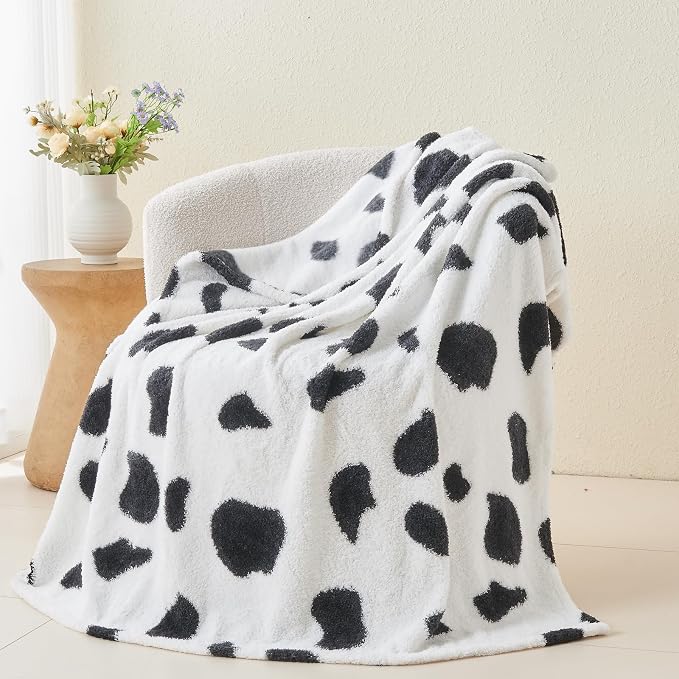 NEWCOSPLAY Knitted Throw Blanket for Couch Sofa Bed, Cow, 50"x60" | Super Soft Plush, Fuzzy Fluffy Microfiber, Lightweight Cozy Blanket for Room Decor, All Season Use