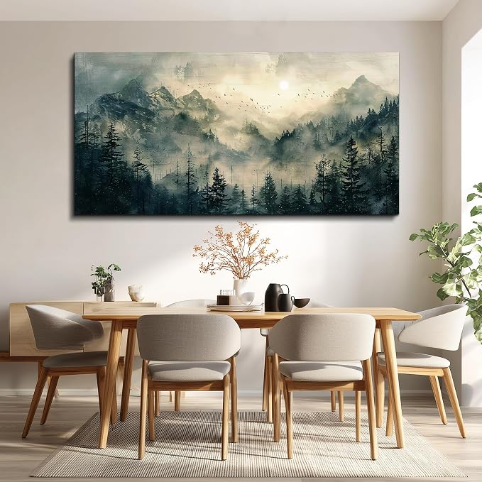 FUHAIHUA Canvas Wall Art For Living Room Large Wall Decor For Office Modern Bedroom Decorations Forest Fog Landscape Pictures Farmhouse Painting Artwork Wall Mural Aesthetic Home Decor 30x60 In