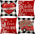 ONFAON Valentines Day Decorations-Valentines Day Pillow Covers 18x18 Set of 4,Red Buffalo Check Valentine's Day Love Heart Throw Pillow Covers Holiday Farmhouse Anniversary Wedding Home Sofa Couch
