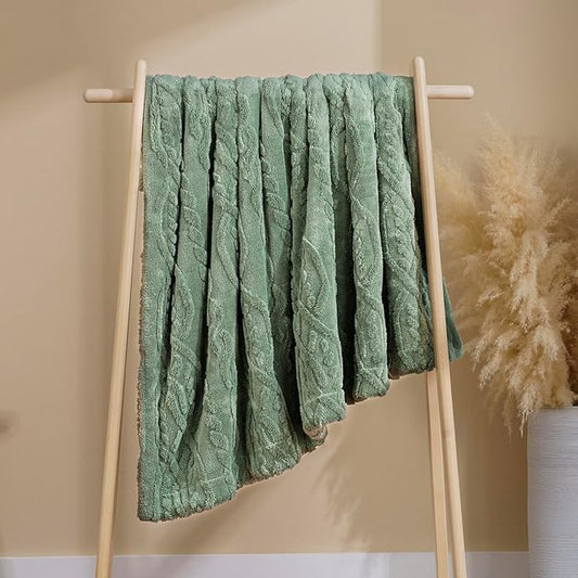 EverGrace Jacquard Reversible Sherpa Throw Blanket, 50" x 60", Sage Green | Jacquard Sherpa Throw Blanket, Super Soft, Cozy Plush Blanket, Reversible Thick Warm Throw for Bed, Sofa, Living Room