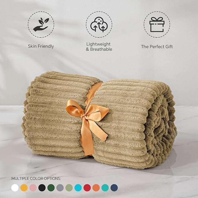 BEDELITE Ribbed Jacquard Brown Fleece Throw Blanket for Couch, 50x60 Inch | Soft Warm Decorative Fluffy Blanket, Cozy Plush Lightweight Fuzzy Throw Blanket for Bed Sofa Home Room Decor, Gift for Women