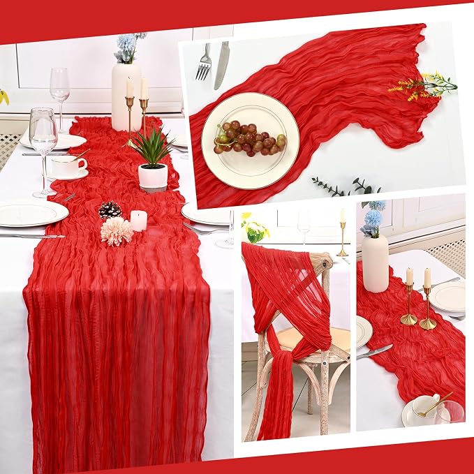 10 Pack Red Cheesecloth Table Runner 17x108 Inch Boho Gauze Cheese Cloth Table Runners for Wedding Party Baby Shower Birthday Home Decor