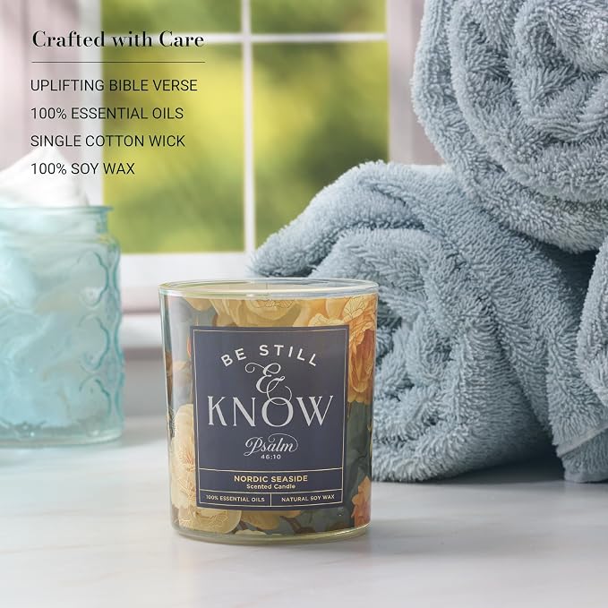 Christian Art Gifts Soy Wax Scented Candle: Be Still & Know Bible Verse