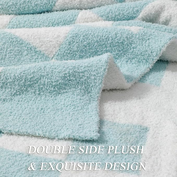 bearberry Soft Plush Throw Blanket for Couch, Cozy Warm & Lightweight | Knitted Fluffy Checkered Comfort Home Decor Gift for Women Mom Her, Sofa Chair Bed, 60x80in, Blue