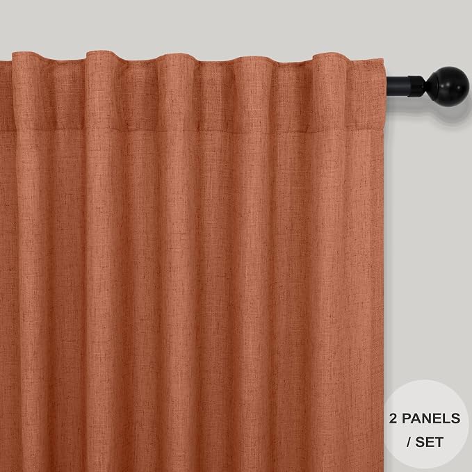 Terracotta Linen Sheer Curtains 63 Inch Boho Abstract 2 Panels