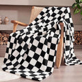 Black Checkered Twin Size Blanket, Soft Plush Microfiber Fleece Blanket for Couch Sofa Bed, Cozy Decorative Home Blanket, All Season, 60x80 Inches