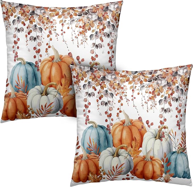 Fall Pillow Covers Colorful Pumpkin Throw Pillow Covers Autumn Thanksgiving Harvest Pillow Case 18x18 Set of 2 Double Sided Printing Cushion Case for Bedroom Couch Sofa