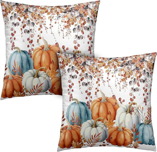 Fall Pillow Covers Colorful Pumpkin Throw Pillow Covers Autumn Thanksgiving Harvest Pillow Case 18x18 Set of 2 Double Sided Printing Cushion Case for Bedroom Couch Sofa