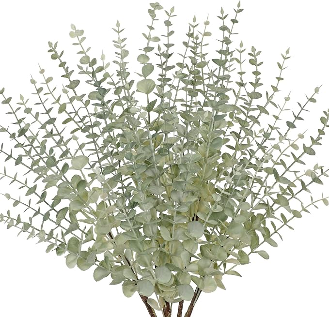 GnFlus 5 Pcs Artificial Eucalyptus Stems Fall Eucalyptus Leaves Autumn Leaf Branches Fall Decorations with Foam Fall Leaves for Home Floral Arrangement Autumn Festival Thanksgiving Decor Green