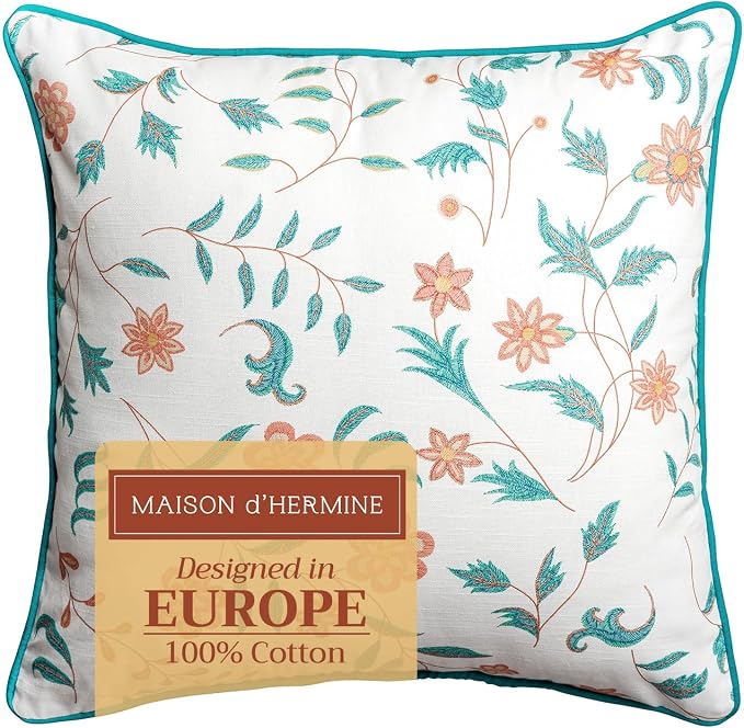 Maison d' Hermine Throw Pillow Covers 100% Cotton (18" x 18" - Pack of 1)