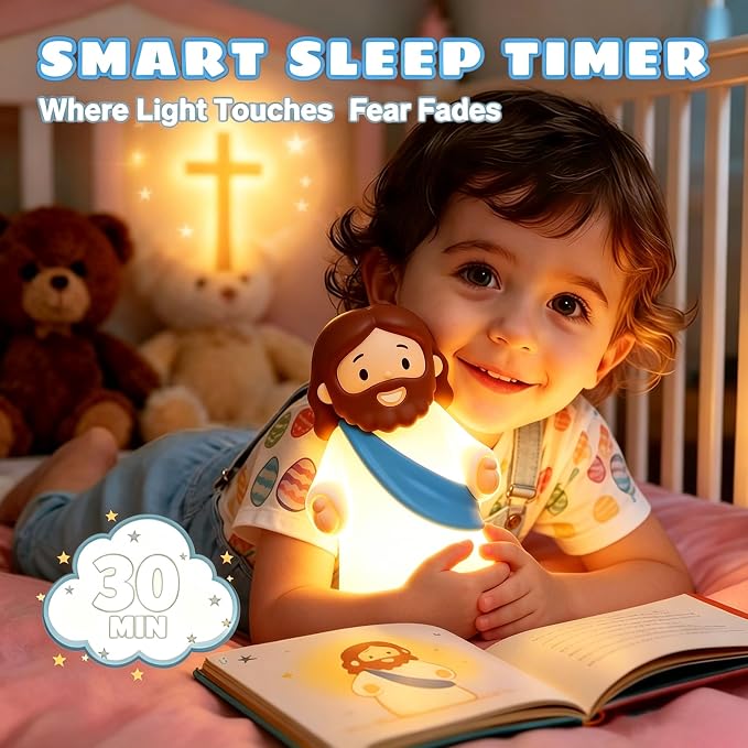 Jesus Night Light Rechargeable Bedside Night Light Dimmable Silicone LED Light Ideal for Religious Gatherings, Gifts for Sunday School, Baptism Presents, Easter Egg Decorations (blue) (Blue)
