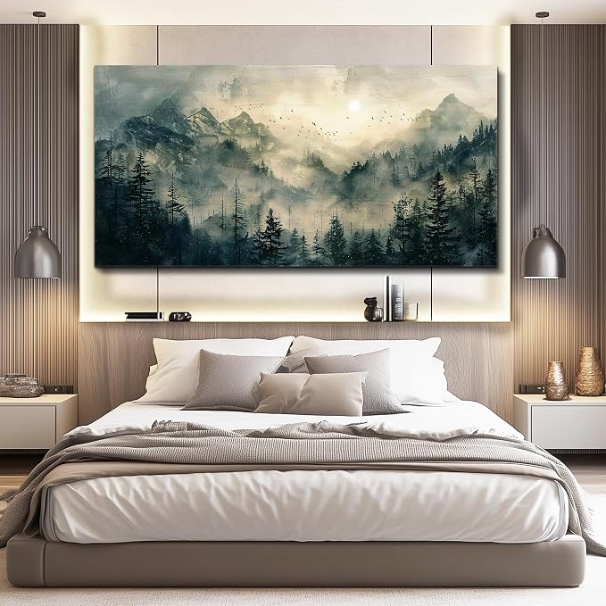 FUHAIHUA Canvas Wall Art For Living Room Large Wall Decor For Office Modern Bedroom Decorations Forest Fog Landscape Pictures Farmhouse Painting Artwork Wall Mural Aesthetic Home Decor 30x60 In