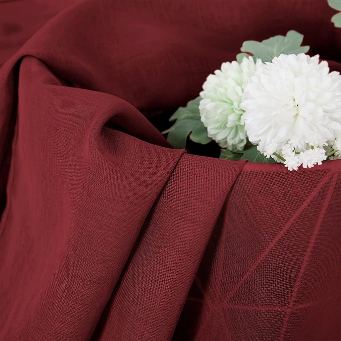 Tollpiz Short Sheer Curtains Living Room Linen Textured Curtain Sheers Light Filtering Voile Rod Pocket Curtains for Bedroom, 38 x 45 inches Long, Burgundy Red, Set of 2 Panels