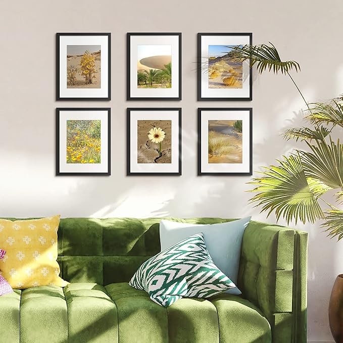 upsimples 11x14 Picture Frame Set of 10, Display Pictures 8x10 with Mat or 11x14 Without, Multi Photo Frames Collage for Wall Display, Black