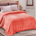 Whale Flotilla Flannel Fleece Bed Blanket King Size, Coral | Lightweight Breathable Soft Bedspread, Plush Fluffy Coverlet Chevron Design Decorative Blanket for All Season, 90x104 Inch