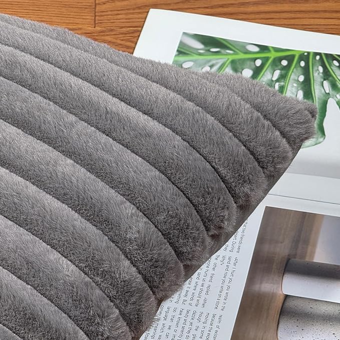COTEY 12x20 Decorative Faux Fur Throw Pillow Covers Set of 2- Dark Gray