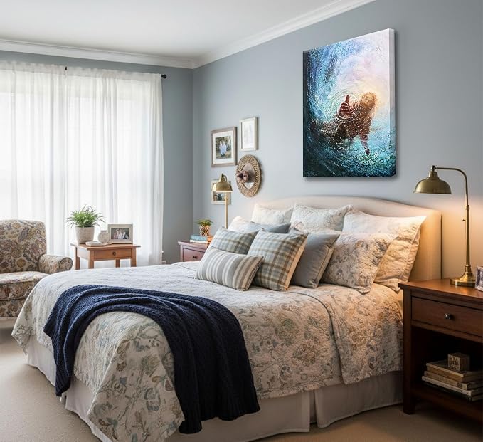 DYLGYWI Jesus Christian Canvas Wall Art | Hand of God Reaching Into Water Picture Bible Christ Religion Wall Decor Poster Print for Living Room Bathroom Church