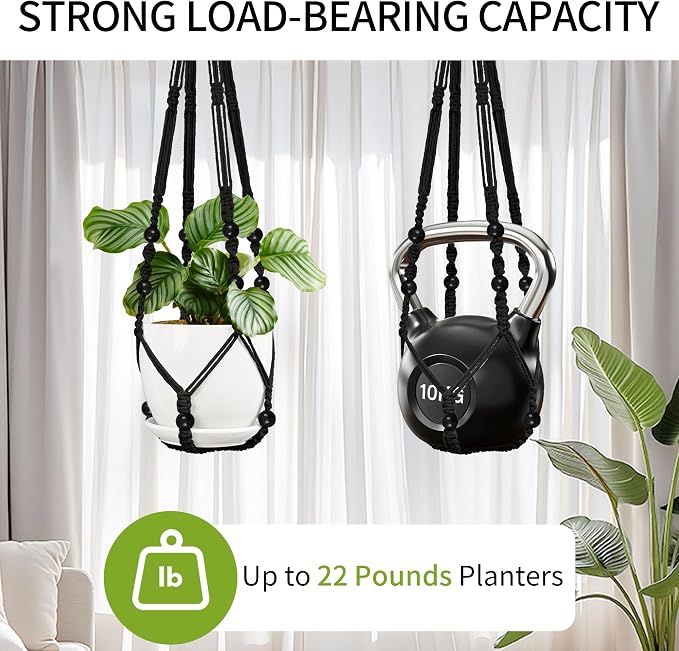 Macrame Plant Hanger - Fits 4-15 Inch Pots, 3 Pack, Black