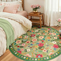 Washable Floral Area Rug for Living Room Round 4ft Light Green | Non-Slip，Vacuum-Friendly, Low Pile, Flower Carpet for Bedroom Kitchen Entryway Dining Room Office Nursery