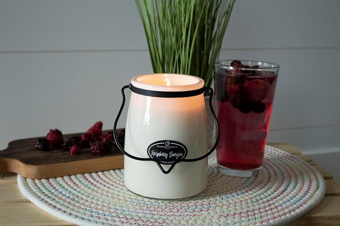 Milkhouse Raspberry Sangria Soy Candle, 22 oz Butter Jar, 120+ Hr Burn