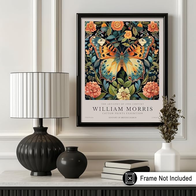 Poster Master Butterfly Print - William Morris Poster - Botanical Art - Floral Exhibition Wall Design - Flower & Animal Art - Aesthetic Office or Bedroom Wall Decor - 8x10 UNFRAMED Wall Piece