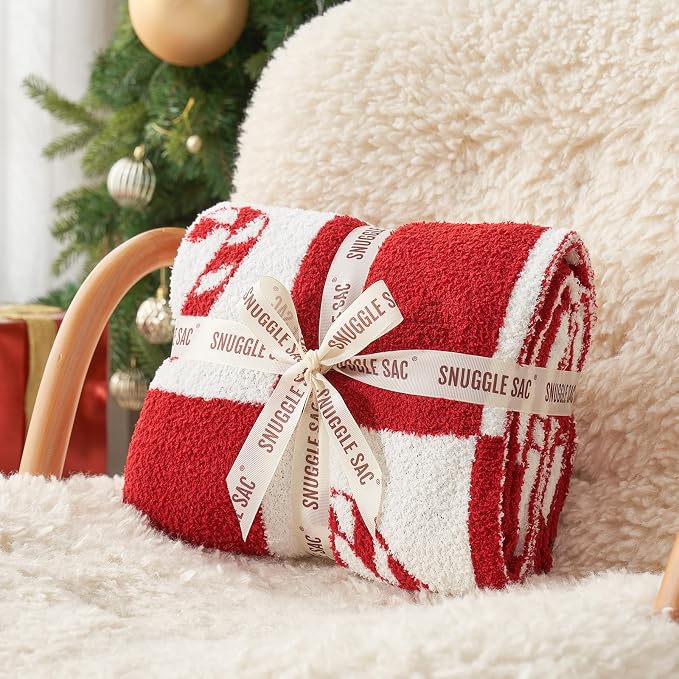 Snuggle Sac Candy Cane Throw Blanket Red Christmas Blanket 50x60 inches, Ultra Soft Cozy Decorative Throw Blanket for Couch, Sofa and Bed for Christmas