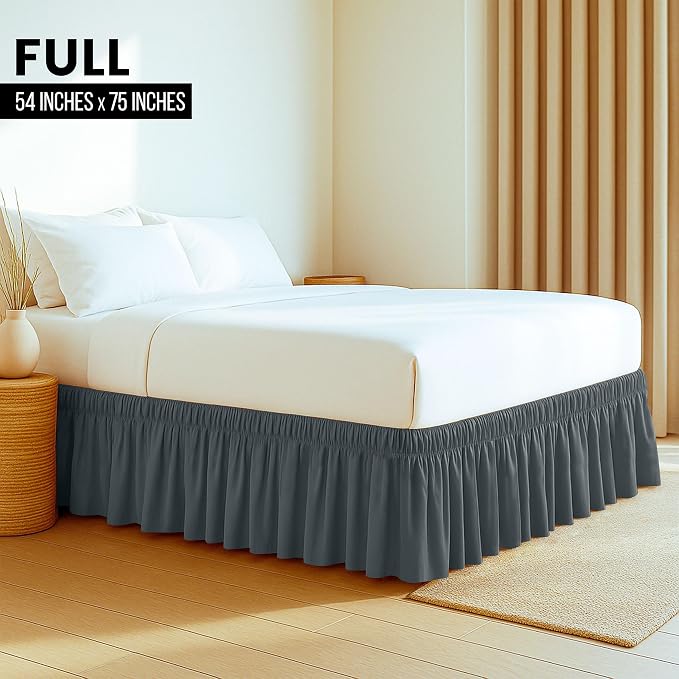 Utopia Bedding Full Elastic Bed Ruffle - Easy Wrap Around Ruffle - Microfiber Bed Skirt with Adjustable Elastic Belt 16 Inch Tailored Drop - Hotel Quality Bedskirt, Fade Resistant (Full, Grey) | No Mattress Lifting, Stay-Put Design, Adjustable Buckle &...