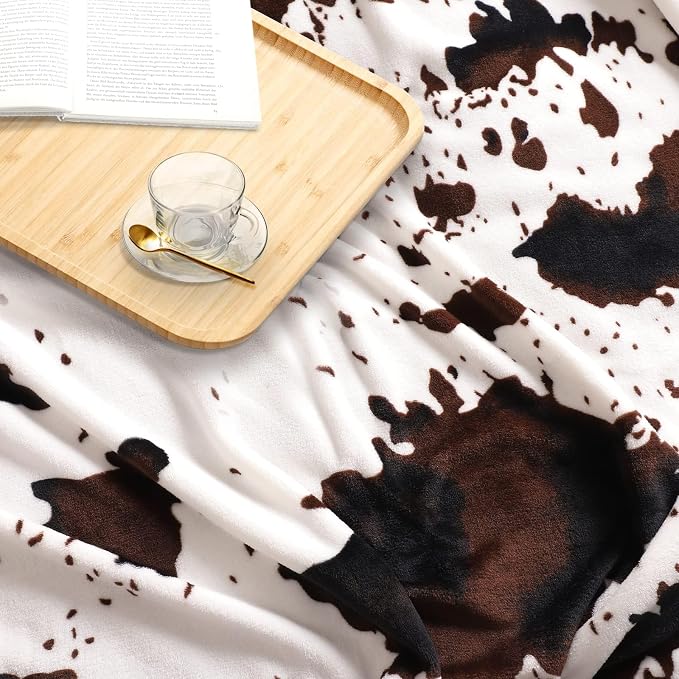 Edenleaf Queen Size Cow Blanket for Couch Bed, Soft Cozy Fleece Cow Printed Blanket for All Seasons 90"x90" (Dark Brown)