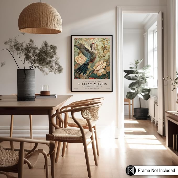 Poster Master Hummingbird Print - William Morris Poster - Flower & Animal Illustration - Botanical Exhibition Wall Design - Floral Bird Artwork - Aesthetic Office or Bedroom Decor - 24x32 UNFRAMED Wall Art