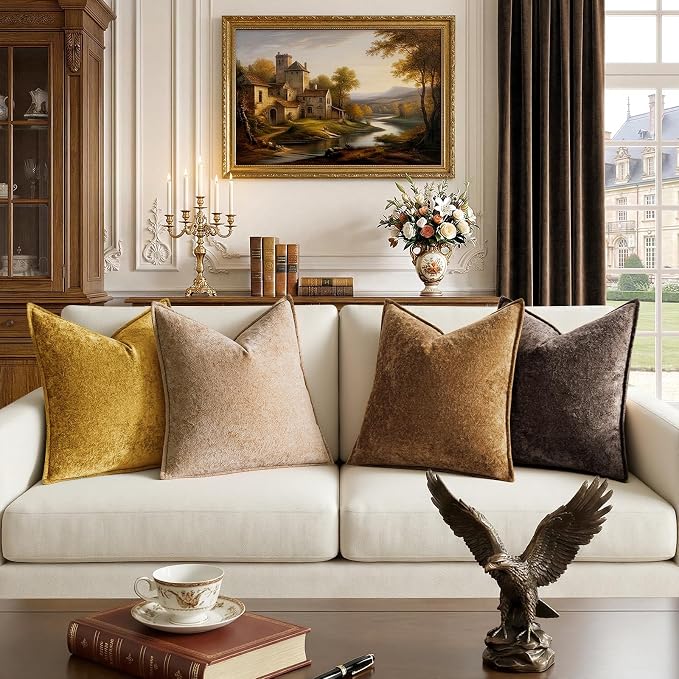 a moment Throw Pillow Covers 26X26 Inch 4 Packs,Soft Velvet Decorative Pillow Cases with 3D Ice Flower,Texture Modern Accent Cushion Covers for Sofa Couch Home Decor Dusty Gold
