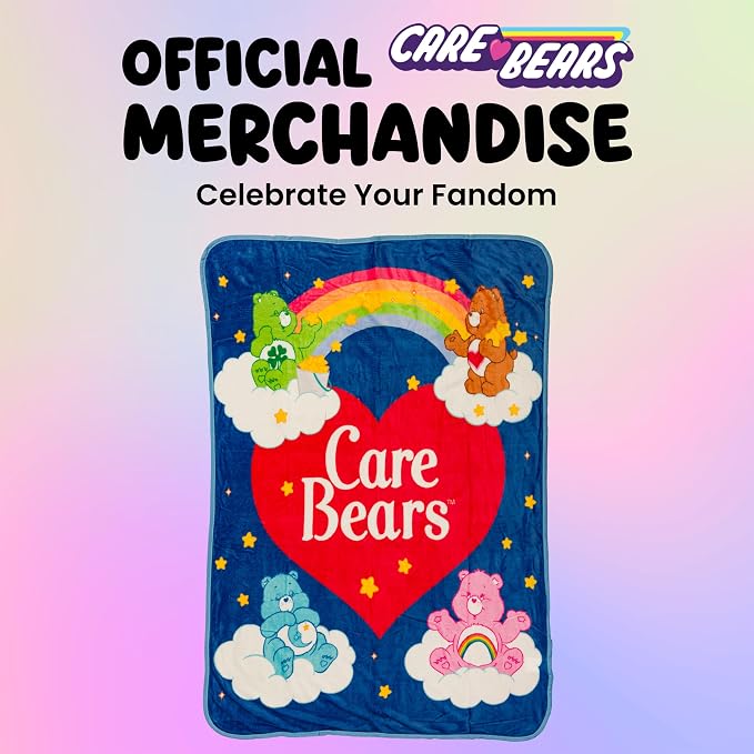 Silver Buffalo Care Bears Rainbow Heart Logo, Fleece Throw Blanket, 45x60in | Bedtime and Tenderheart Bear, Cheer, Soft and Cozy, 180 GSM