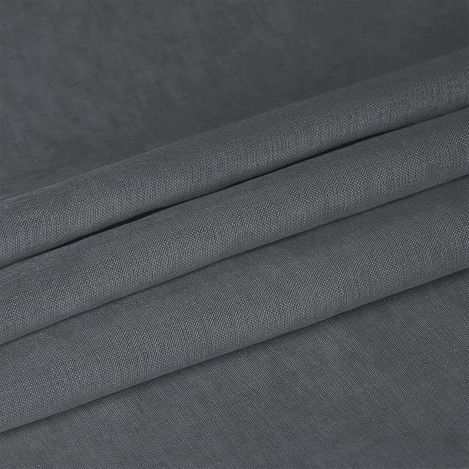 DWCN Gray Semi Sheer Curtains, Grommet Top Window Sheer Drapes for Bedroom Living Room, Faux Linen Look Voile Transparent Solid Sheer Curtains Set of 2 Panels 60 x 63 Inches Long, Dark Gray