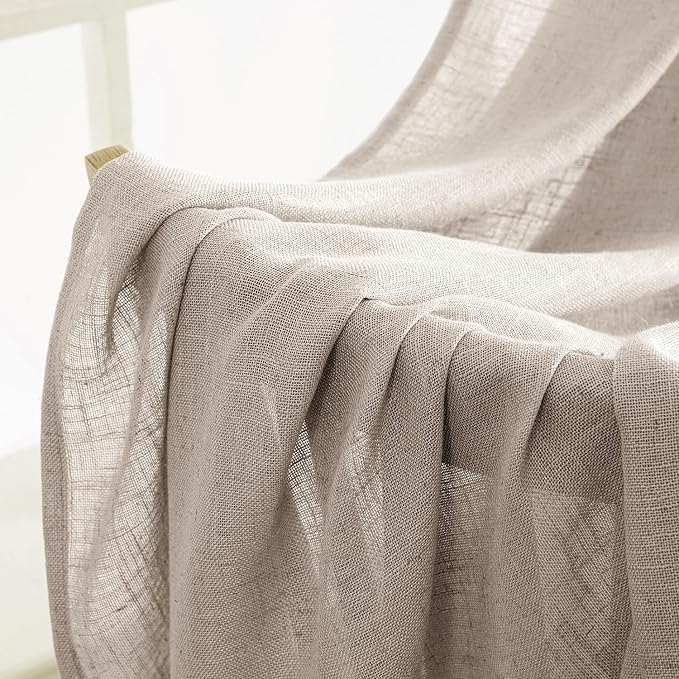 MIULEE Natural Linen Curtains 52x84 Inch Length for Bedroom Living Room | 2 Panels,Soft Linen Textured Window Drapes,Semi Sheer Light Filtering,Back Tab Rod Pocket,Farmhouse Modern Burlap Look Decor