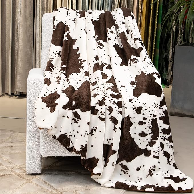 Fleece Throw Blanket for Couch, Birthday Gifts for Women Men Kids, Brown and White Soft Plush Warm Throw Blanket for All Seasons Home Room Decor 50x60 Inches
