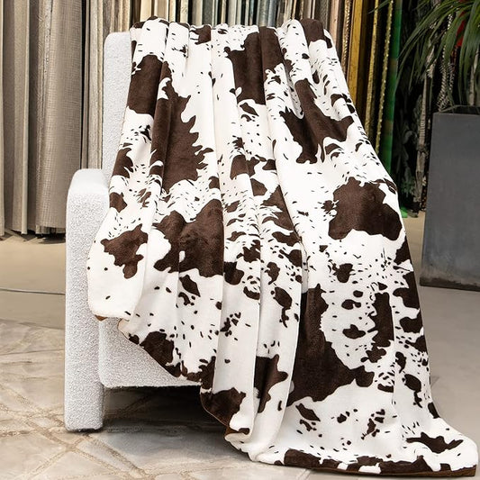Fleece Throw Blanket for Couch, Birthday Gifts for Women Men Kids, Brown and White Soft Plush Warm Throw Blanket for All Seasons Home Room Decor 50x60 Inches