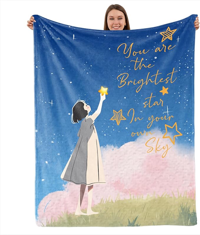 TURMTF Inspirational Star Blanket, “You are the Brightest Star in Your Own Sky” Motivational Throw, Cozy Comfort Gift for Self-Appreciation & Encouragement on Birthday Christmas 55×70inches
