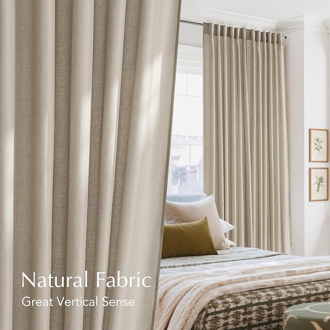 NICETOWN Semi Sheer Curtains 84 inches Long, Rod Pocket & Back Tab Linen Blend Light Filtering Window Treatments Privacy Added Drapes for Living Room, Cocoa Cream, W55 x L84, 2 Panels