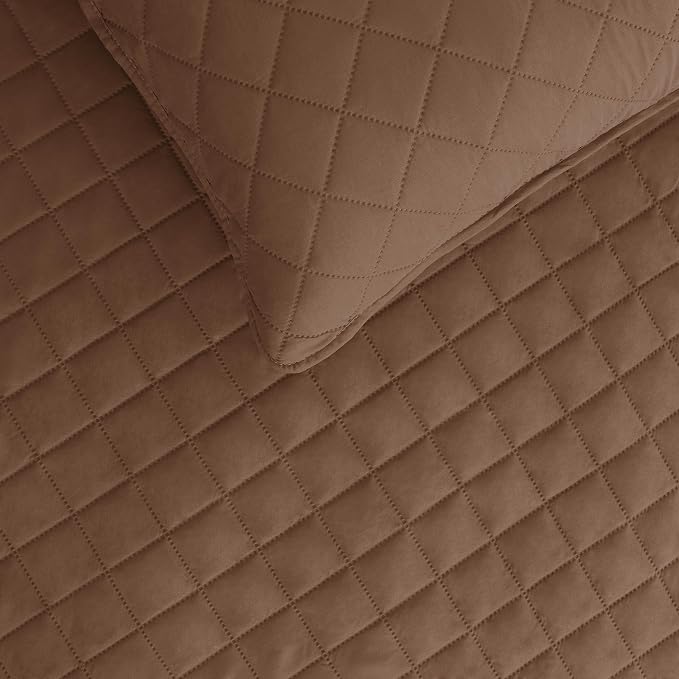 Easy-Going Reversible Quilt Set Full/Queen, Bedspread with 2 Shams | Brown/Beige, Lightweight Bed Comforter, 1 Quilt + 2 Pillow Shams, All-Season Coverlets for Bedroom